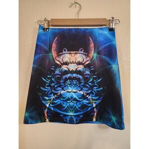 RINGUET Blue and Multi Colored Futuristic Graphic Above Knee Skirt SZ 8